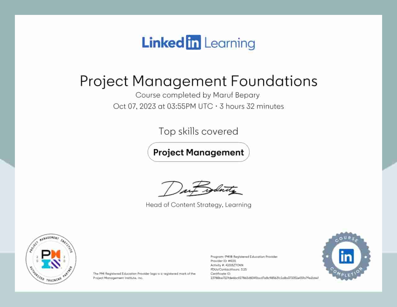 Project Management Foundations certificate image