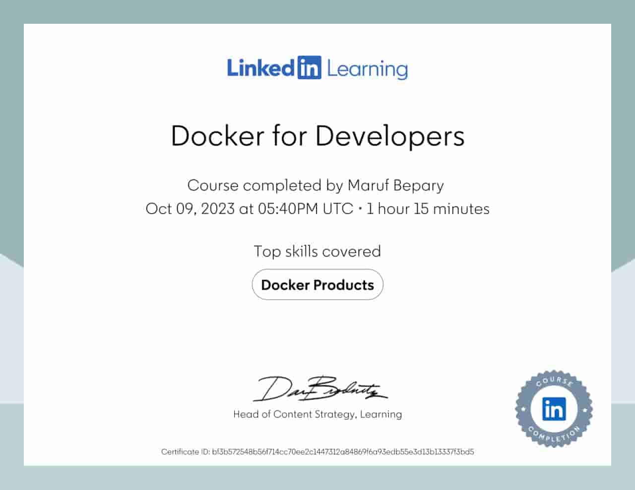 Docker for Developers certificate image
