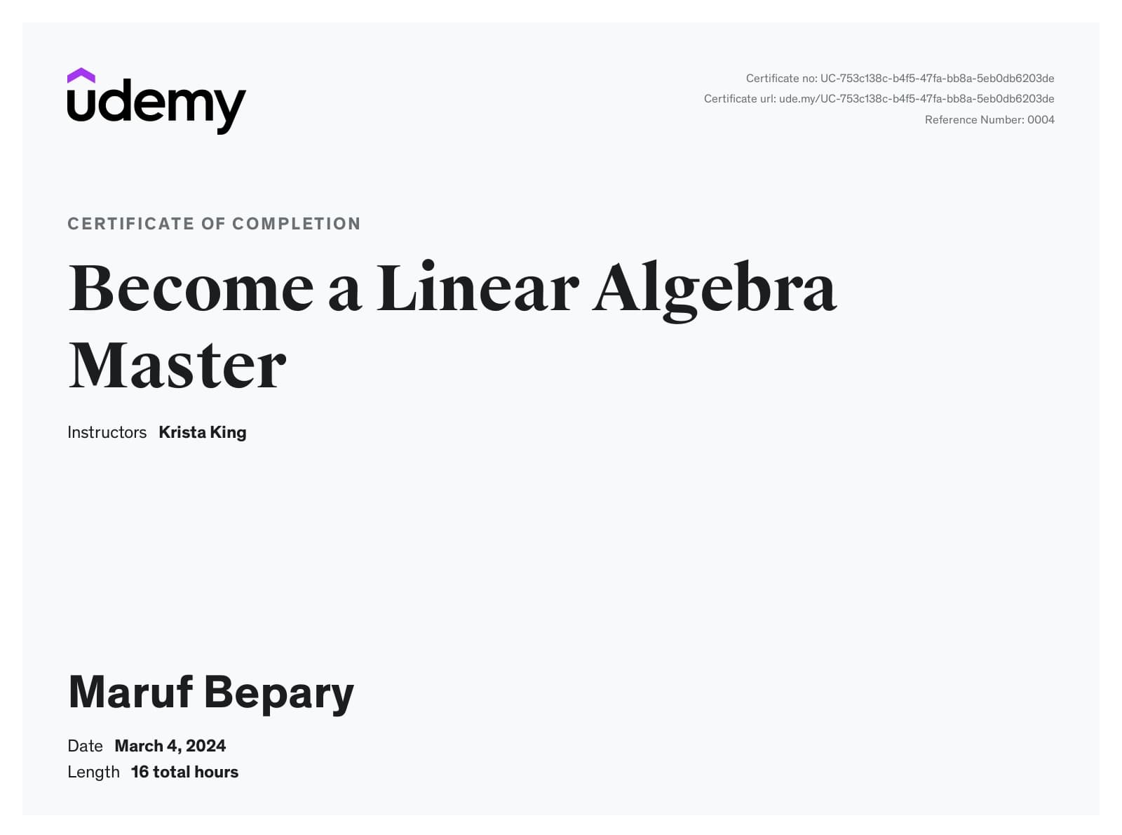 Become a Linear Algebra Master certificate image