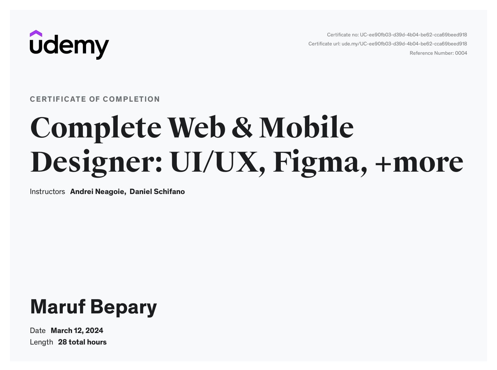 Complete Web & Mobile Designer: UI/UX, Figma + more certificate image