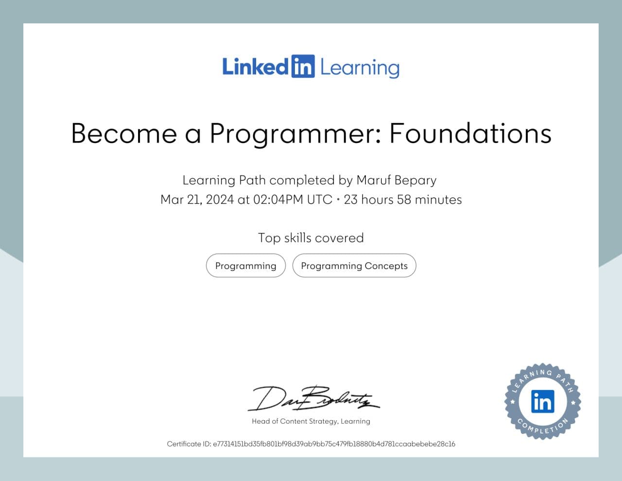 Become a Programmer: Foundations certificate image